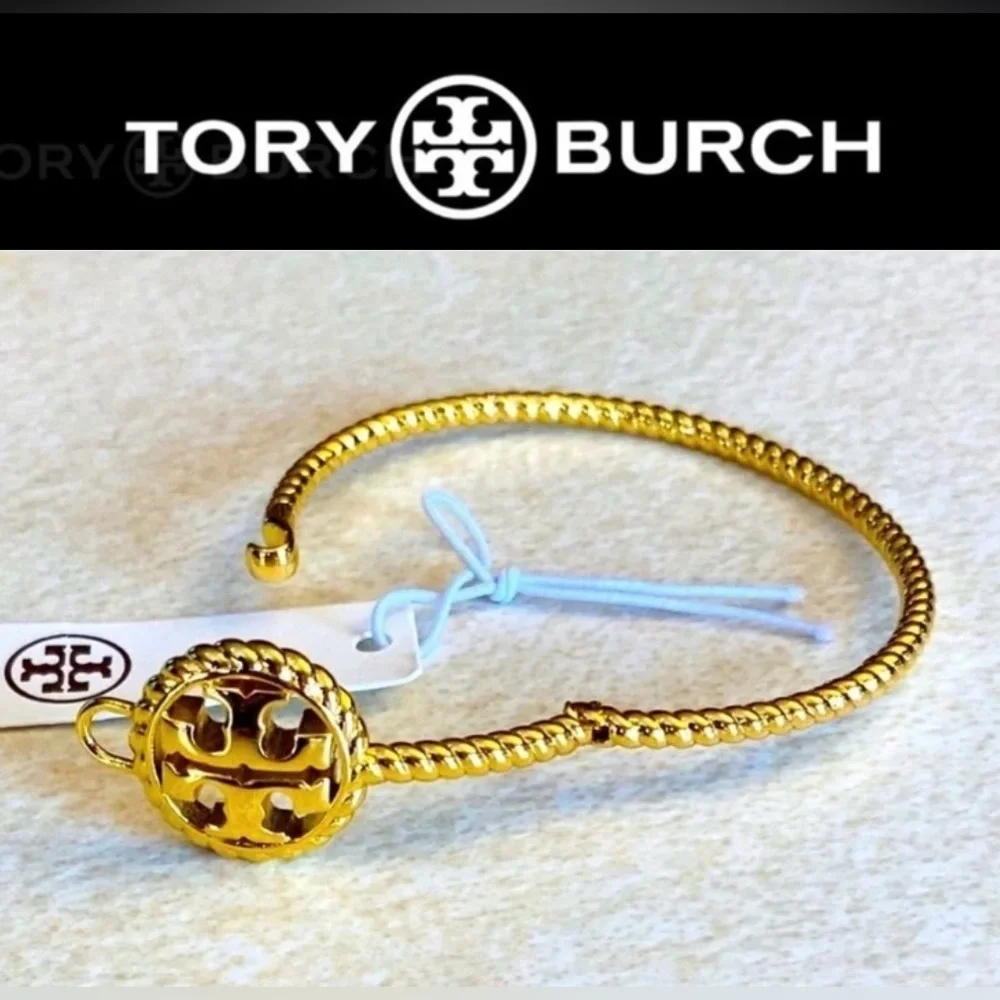 A-1BX: TORY BURCH Rope Logo Hinged Cuff Bracelet, Authentic. NWT
